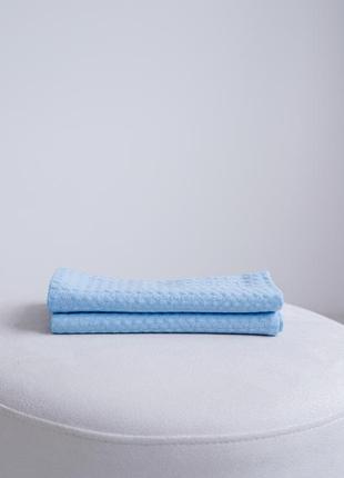 Waffle towel made of linen and cotton blue. 2 piece set2 photo