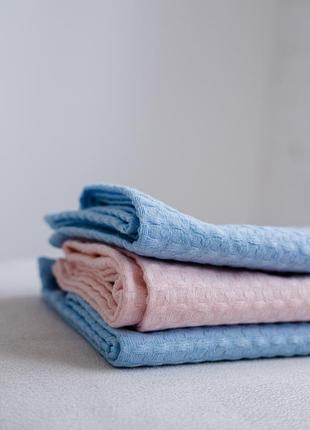 Waffle towel made of linen and cotton blue. 2 piece set4 photo