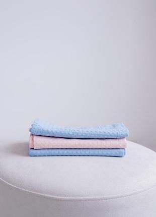 Waffle towel made of linen and cotton blue. Size: 70*100 cm5 photo