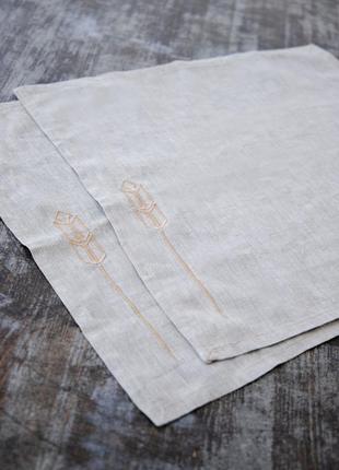 Table napkins with machine embroidery. Collection "Spikelet". 6 piece