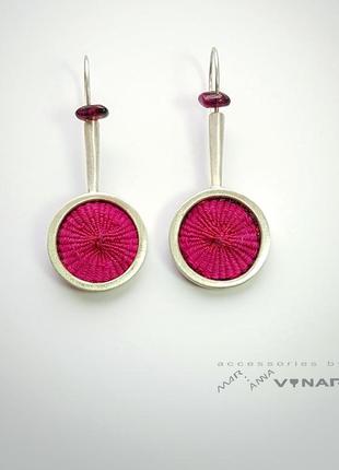 "Royal pink" silk earrings2 photo