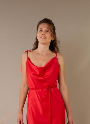 Red silk slip dress Midi. Cowl neck midi cocktail cami dress.2 photo