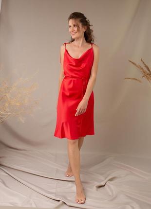 Red silk slip dress Midi. Cowl neck midi cocktail cami dress.