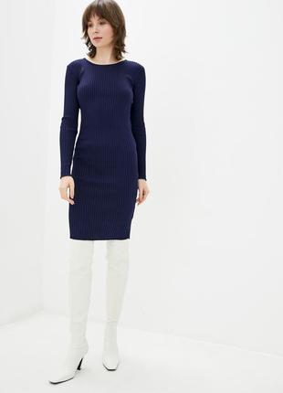 Women's knitted midi dress with sleeves DASTI Iconic dark blue2 photo