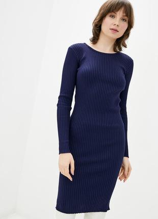 Women's knitted midi dress with sleeves DASTI Iconic dark blue