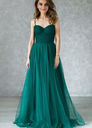 Emerald evening dress with built-in bra5 photo