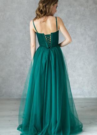 Emerald evening dress with built-in bra4 photo