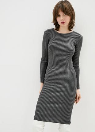 Women's knitted midi dress with sleeves DASTI Iconic gray