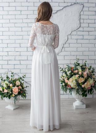 Ivory wedding dress with lace top and sleeves3 photo