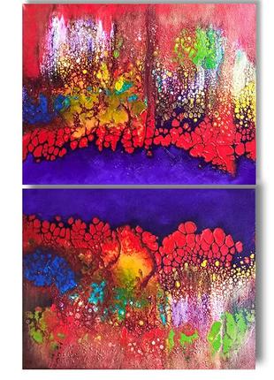 Set of two abstract original art. Abstract acrylic painting landscape.
