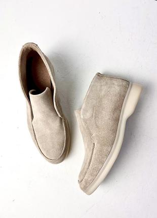 Beige suede high top loafers1 photo