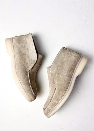 Beige suede high top loafers2 photo