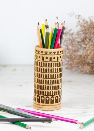 Wooden Pot - Pen Holder Leaning Tower of Pisa
