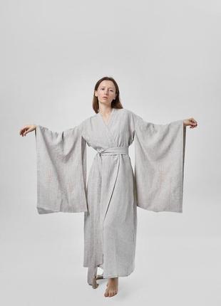Linen Japanise style kimono dress with embroidery  "Spikelet"