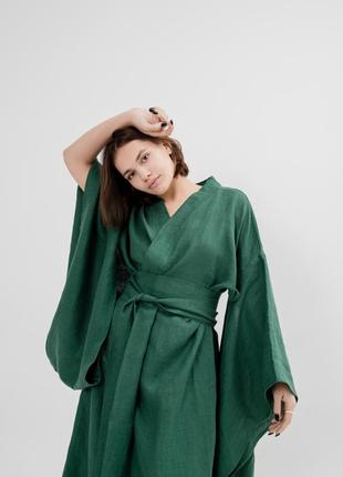 Japanese style linen kimono dress "Grass"2 photo
