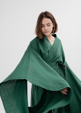 Japanese style linen kimono dress "Grass"6 photo