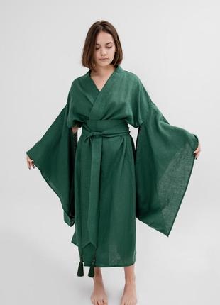Japanese style linen kimono dress "Grass"1 photo