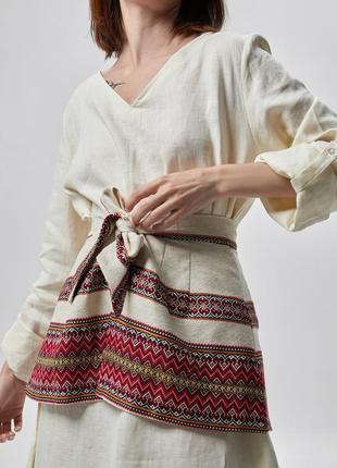 Decorative belt with ethnic print "Plakhta" short red5 photo
