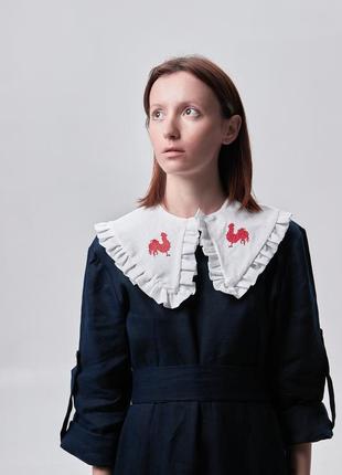 Decorative detachable collar with embroidery "Roosters cross stitch"8 photo