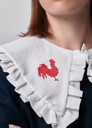 Decorative detachable collar with embroidery "Roosters cross stitch"4 photo