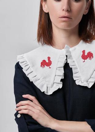 Decorative detachable collar with embroidery "Roosters cross stitch"