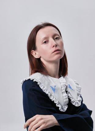 Decorative detachable collar with embroidery "Stork"6 photo