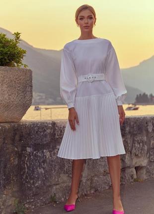 WHITE PLEATED DRESS GEPUR