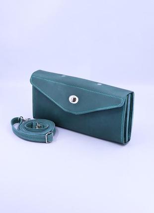 Leather long clutch with shoulder strap for women