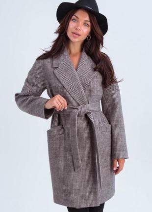 Demi-season oversized coat with belt Astrid brown2 photo