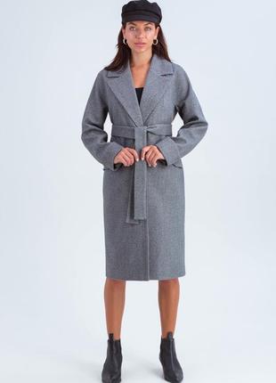Oversized demi-season wool coat with belt Demi black-white1 photo