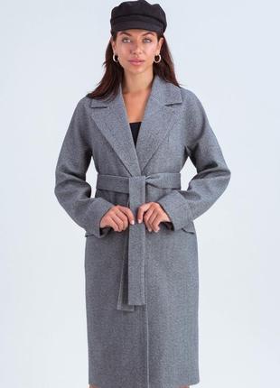 Oversized demi-season wool coat with belt Demi black-white3 photo