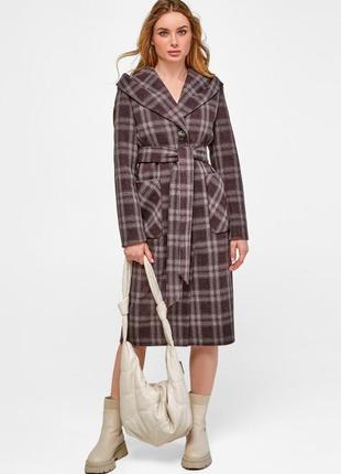 Demi-season long woolen coat with a hood Jeta brown1 photo