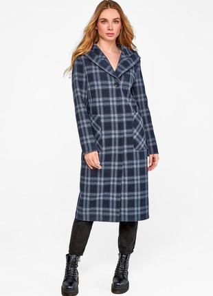 Demi-season long woolen coat with a hood Jeta blue4 photo