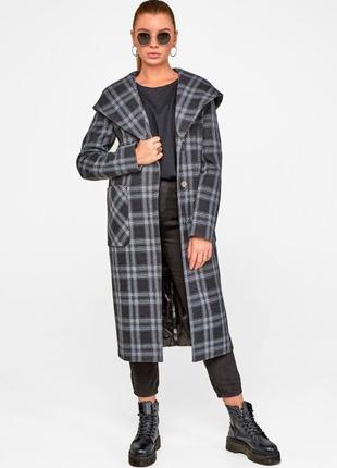 Demi-season long woolen coat with a hood Jeta black3 photo