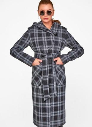 Demi-season long woolen coat with a hood Jeta black1 photo
