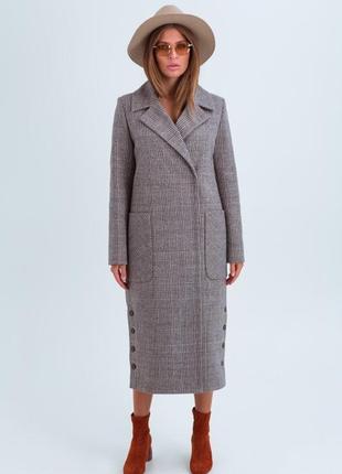 Demi-season long woolen coat with belt Asti brown1 photo