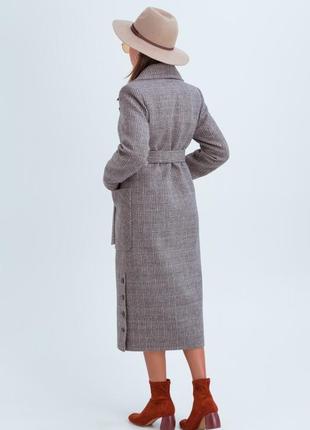 Demi-season long woolen coat with belt Asti brown4 photo