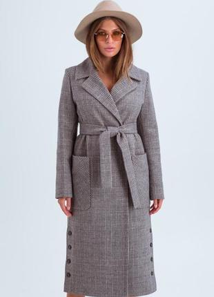 Demi-season long woolen coat with belt Asti brown3 photo