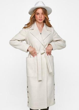 Demi-season long woolen coat with belt Asti beige2 photo