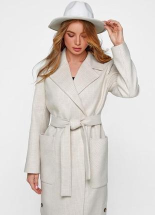 Demi-season long woolen coat with belt Asti beige3 photo