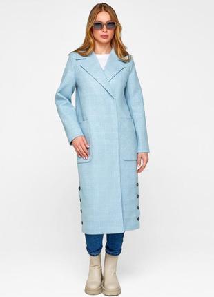 Demi-season long woolen coat with belt Asti blue3 photo