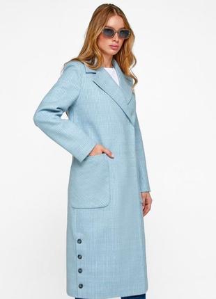Demi-season long woolen coat with belt Asti blue2 photo
