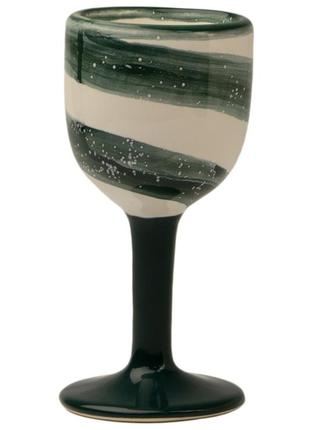 Green christmas handmade ceramic wine glass Santa New Year