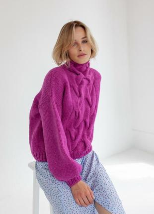 Pink hand-knitted sweater4 photo