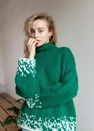 Green oversize hand-knitted sweater3 photo
