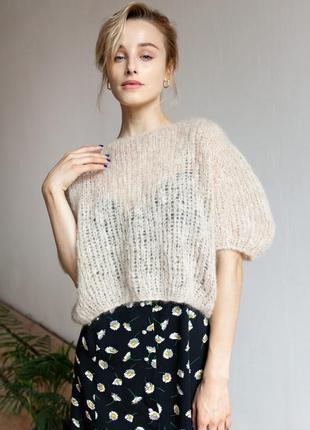 Camel yarn short-sleeved sweater4 photo