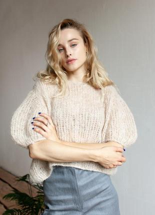 Camel yarn short-sleeved sweater3 photo