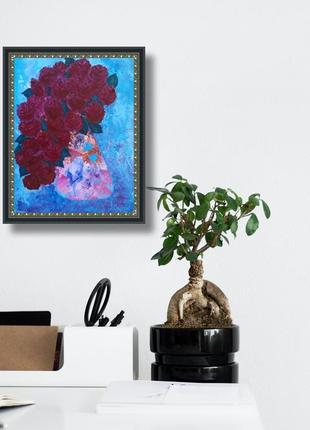 Rose flower oil painting Ukrainian art Still life with flowers2 photo