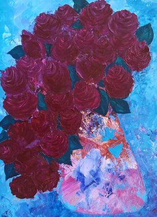 Rose flower oil painting Ukrainian art Still life with flowers7 photo
