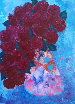 Rose flower oil painting Ukrainian art Still life with flowers
